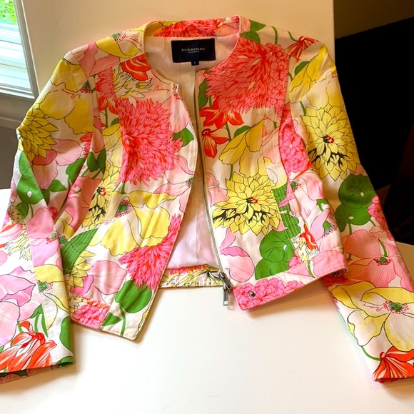 Burberry Flower 🌸 Blazer Jean Jacket Blazer Women Girl Pink Yellow Green White - Picture 16 of 17